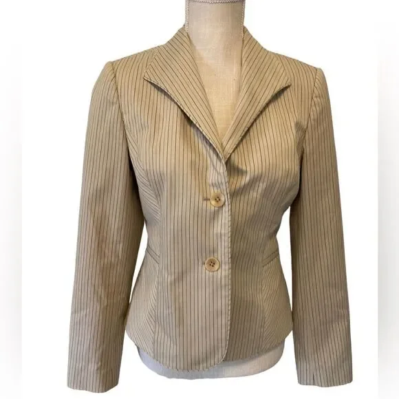 Caslon Tan Pinstripe Blazer Jacket Size 2 Tailored Career Neutral Work Jacket - Picture 4 of 11